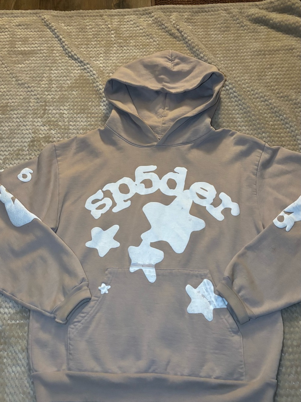 Kids Beige Graphic Hoodie with White Star Print
